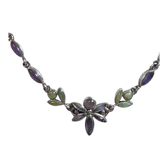 Fortunoff Sterling Silver Amethyst & Jade Floral Necklace & Earrings Jewelry Set - Picture 4 of 16